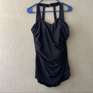 Lands End Women Swim Dress Sz 14D 14 D Swimsuit Skirt One Piece tummy control